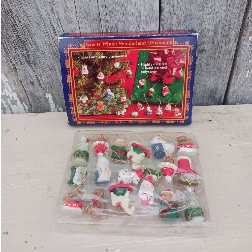 Winter Wonderland Miniature‎ Christmas Ornaments Set of 18 Multicolor Polystone
